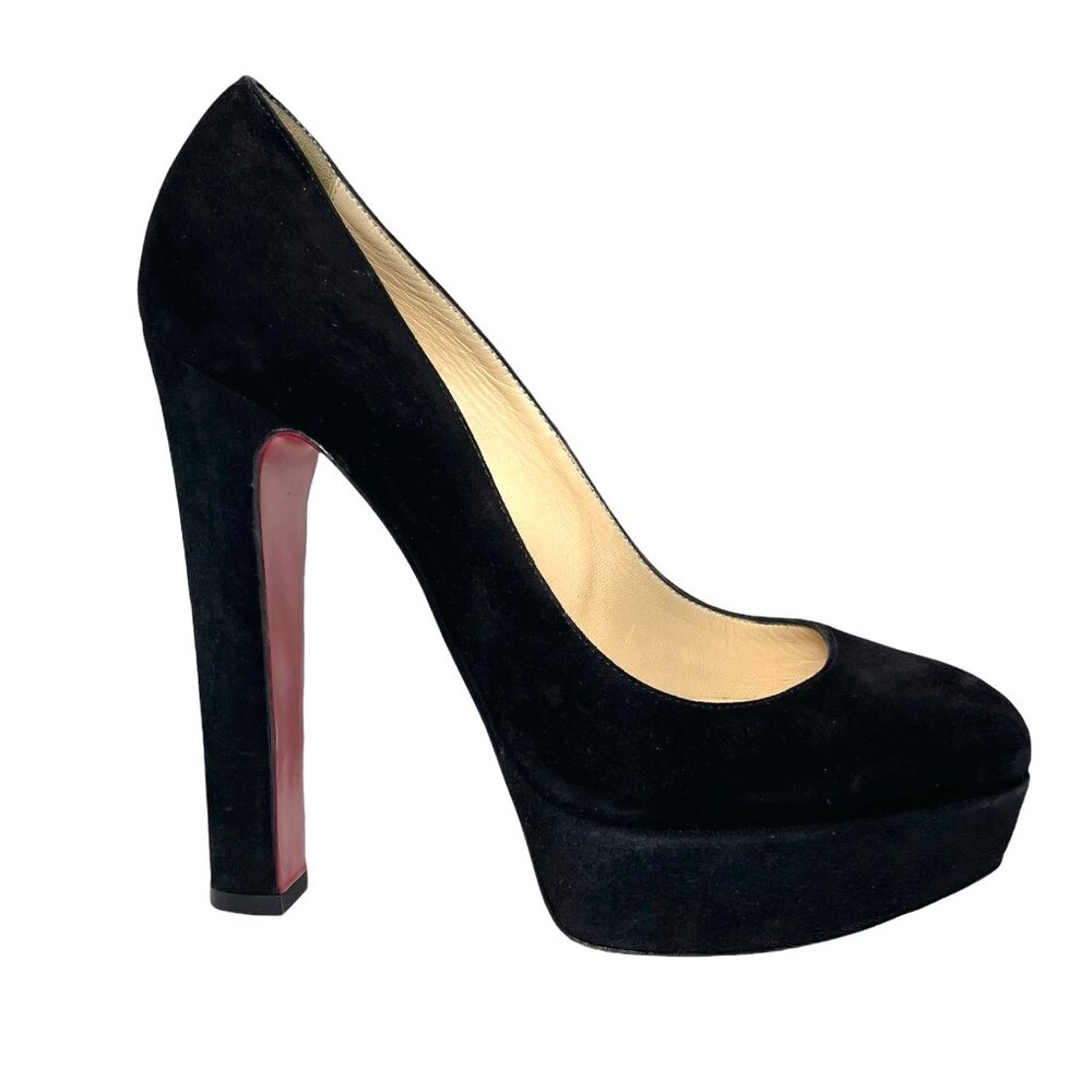 CHRISTIAN LOUBOUTIN Bibi 140 Black Suede Platform Stiletto Pumps Heels 36.5 6.5